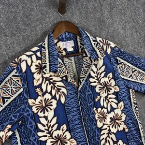 KY's International Fashion VTG Hawaiian Shirt‎ XL Blue Floral Made In Hawaii
